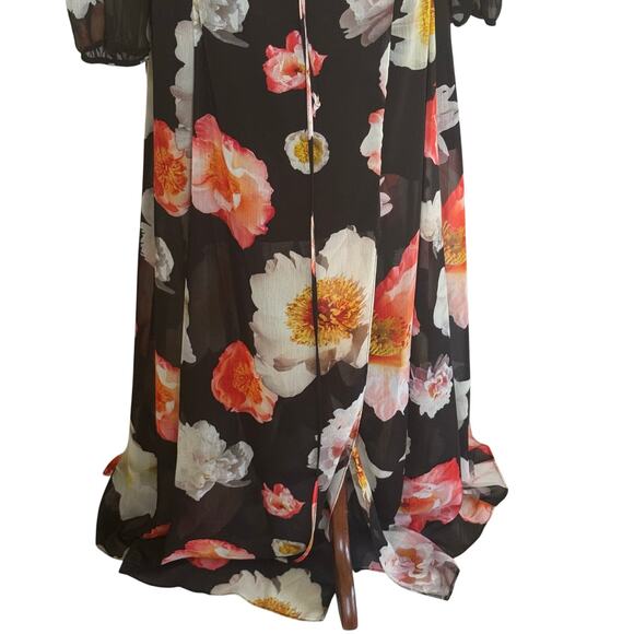 GB GIANNI BINI FLORAL PLUNGE CRISS CROSS MAXI DRESS IN BLACK PRE-OWNED MEDIUM - Picture 7 of 14